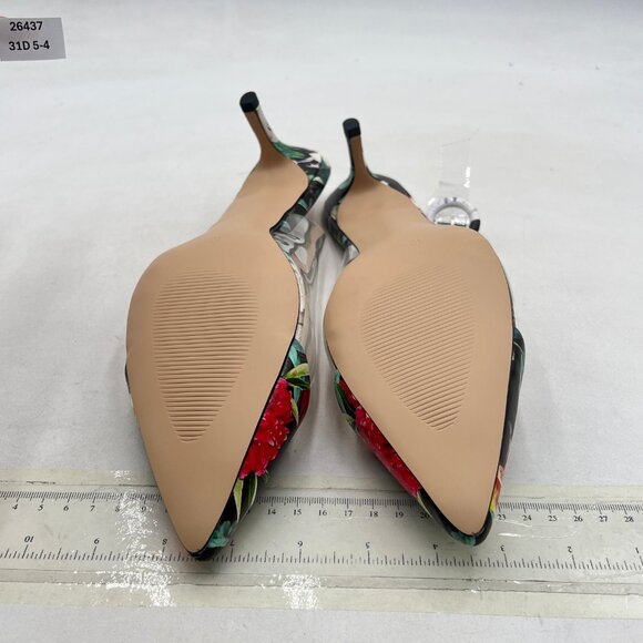 XYD Plant Transparent Slingback Kitten Heels Pumps Pointed Toe PVC Dress Sandals - Picture 7 of 8